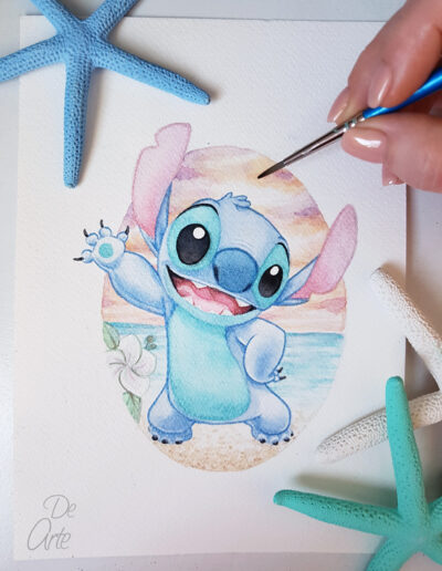 Ilustración dibujo Stitch con Acuarelas brillantes