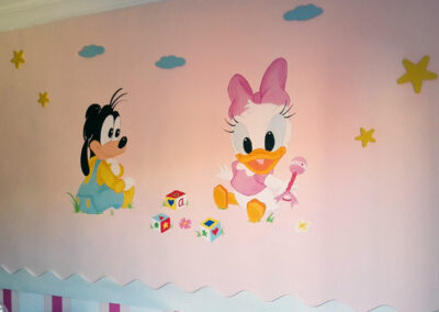 Pintura Mural habitación infantil Disney Bebés, Goofy y Daisy, Jerez de la Frontera, Cádiz