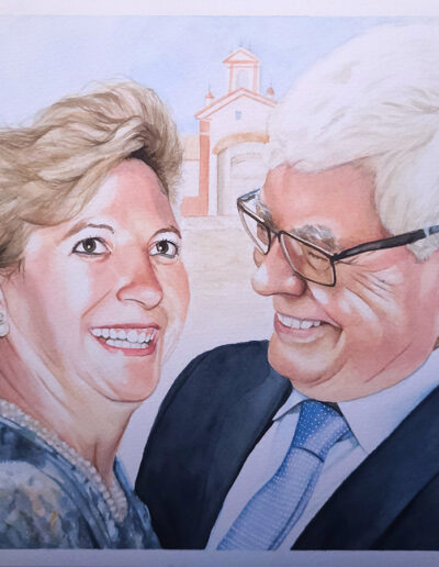 Retrato de los padres con acuarela 30x40cm para regalar a su hija el dia de la boda