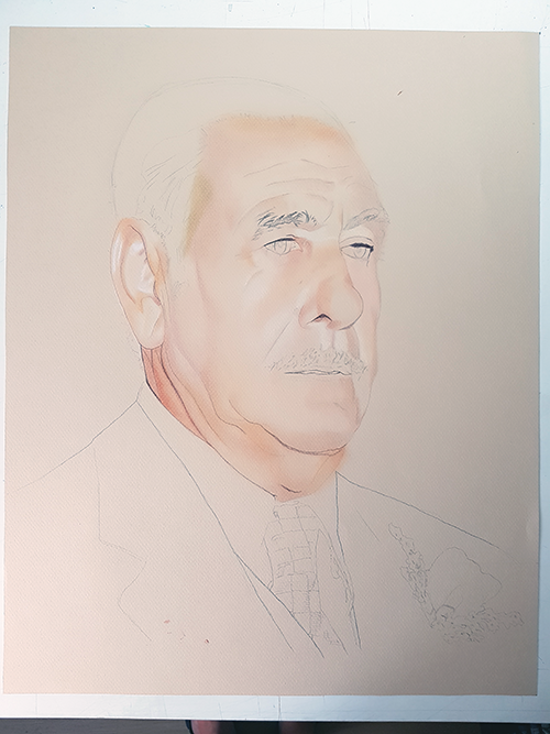 Proceso. Dibujo con lápices de colores y empezando a dar pastel