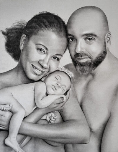 Retrato familia carboncillo encargo para regalar