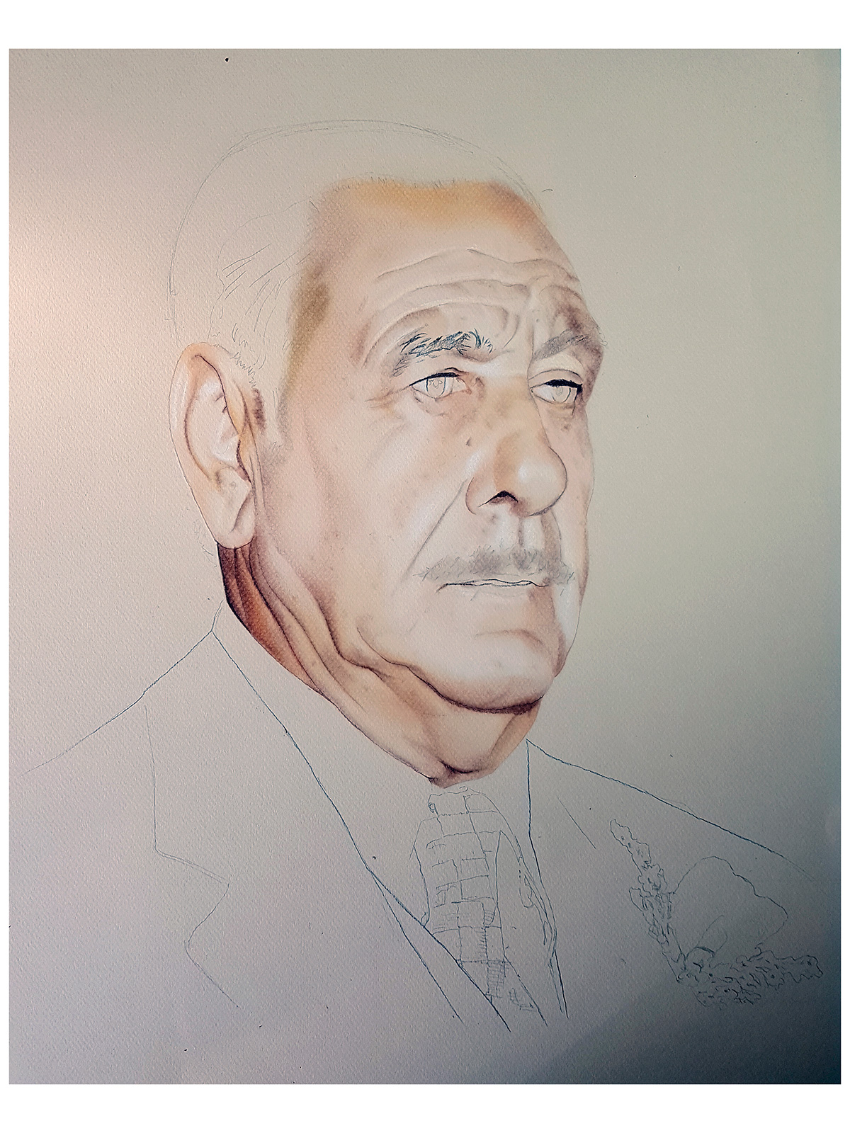 Proceso: Dibujo con lápices de colores y empezando a dar pastel