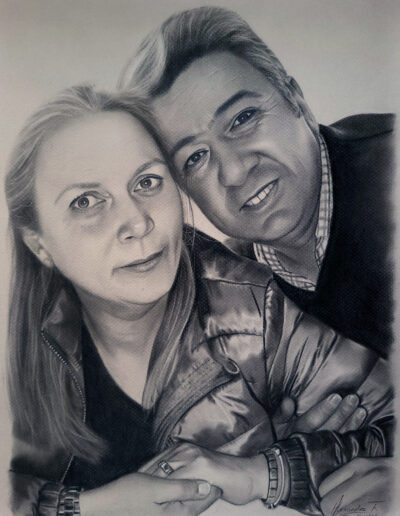 Retrato realista pareja carboncillo encargo para regalar