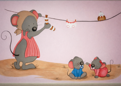 Pintura Mural Infantil Ratitas Mamá y bebés Jerez en Cádiz