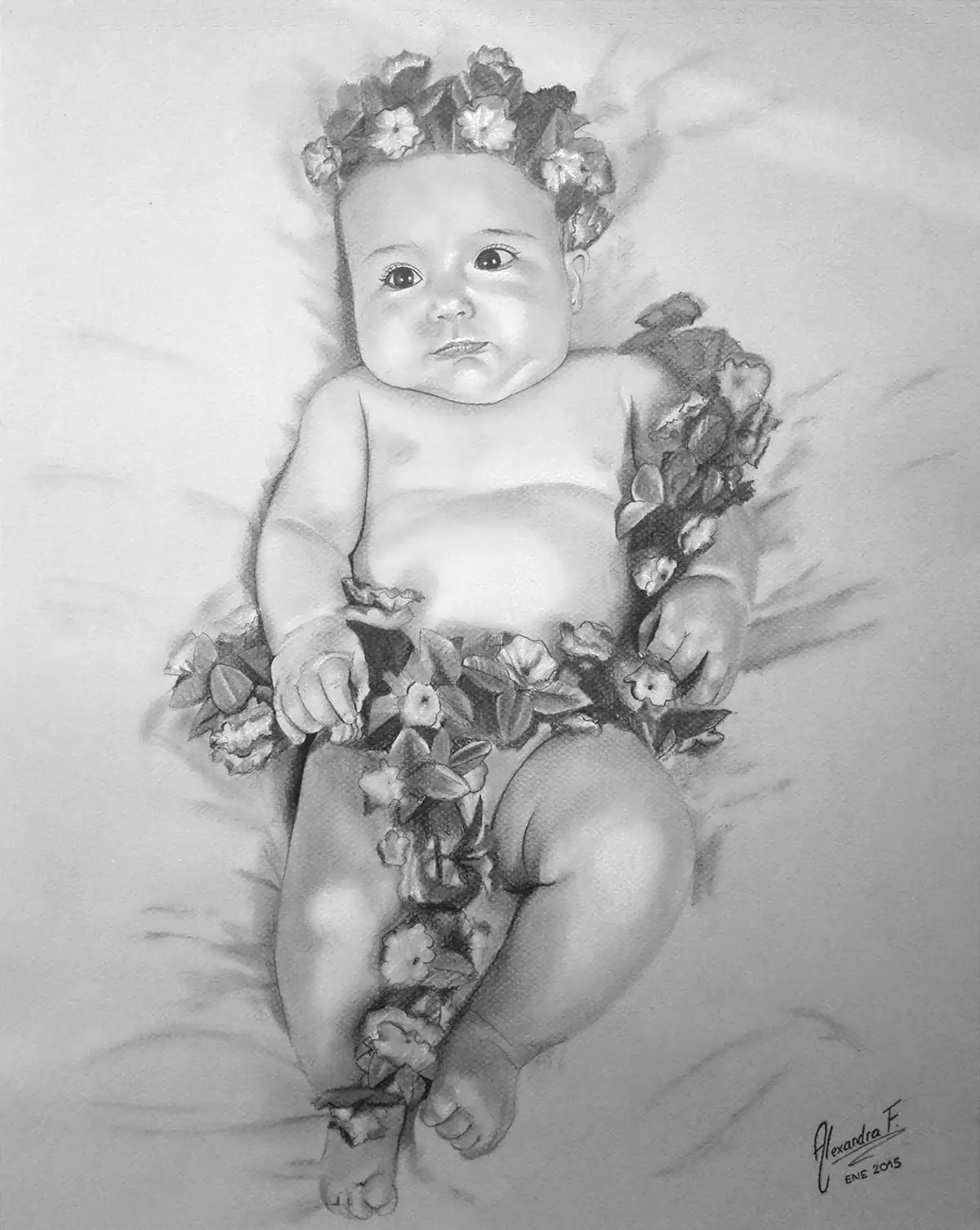 Retrato personalizado realista de bebé realizado en grafito