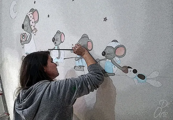 Pintandomural Alexandra Ferrera De Arte pintando pintura mural habitacion infantil Jerez