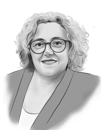 Retrato digital de una mujer con gafas y pelo rizado, hecho con Procreate